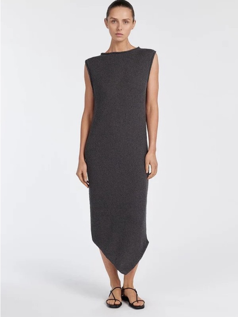 Dissh Sleeveless Knit Asymmetrical Hem Dress - Charcoal Size S